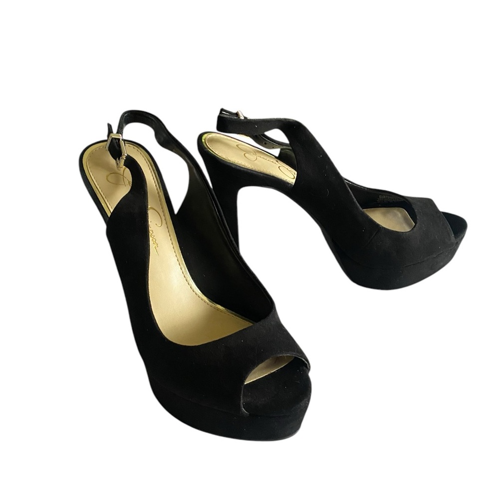 Jessica Simpson Chic Black Suede Slingback Heels - Picture 2 of 9